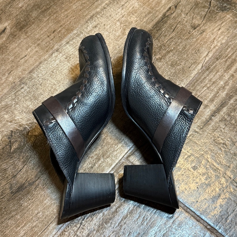 Brighton Vintage Gemini Pebbled Leather Horsebit Block Heel Mules, Black Brown,8 - Picture 6 of 10